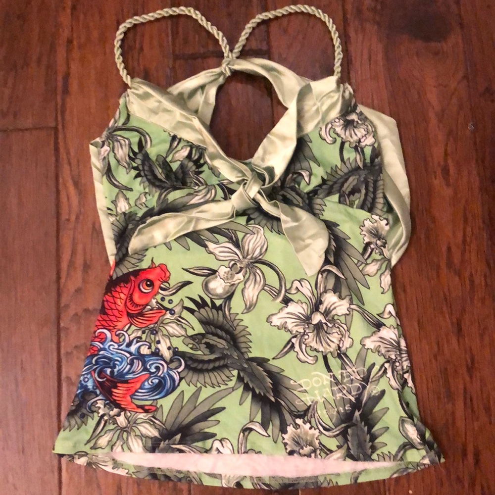 NWOT Ed Hardy green braided halter top vintage